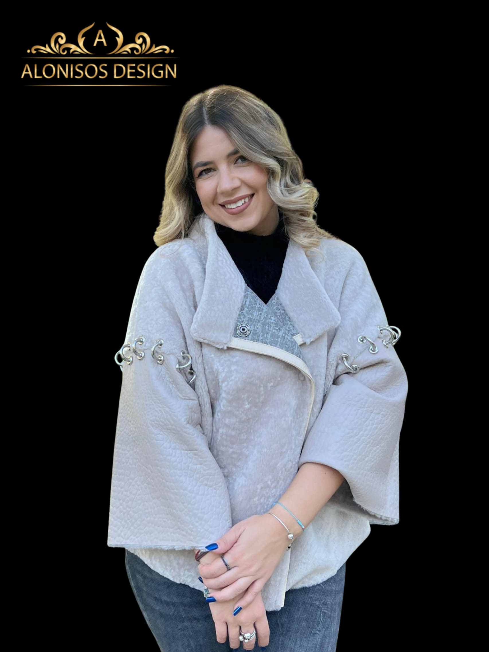 Haină de blană naturală , mouton dore , culoare bej