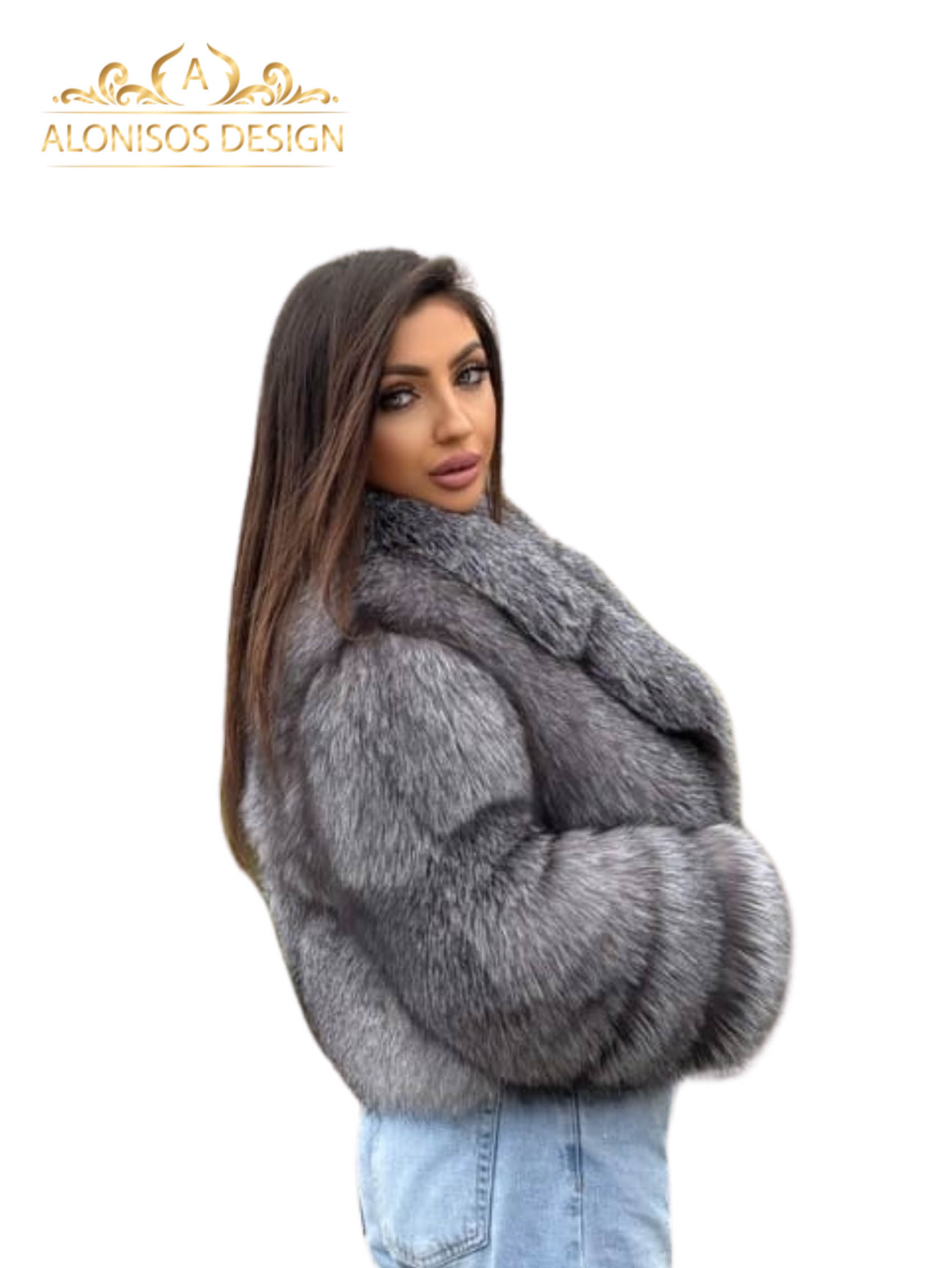 Haină de blană naturală din vulpe argintie