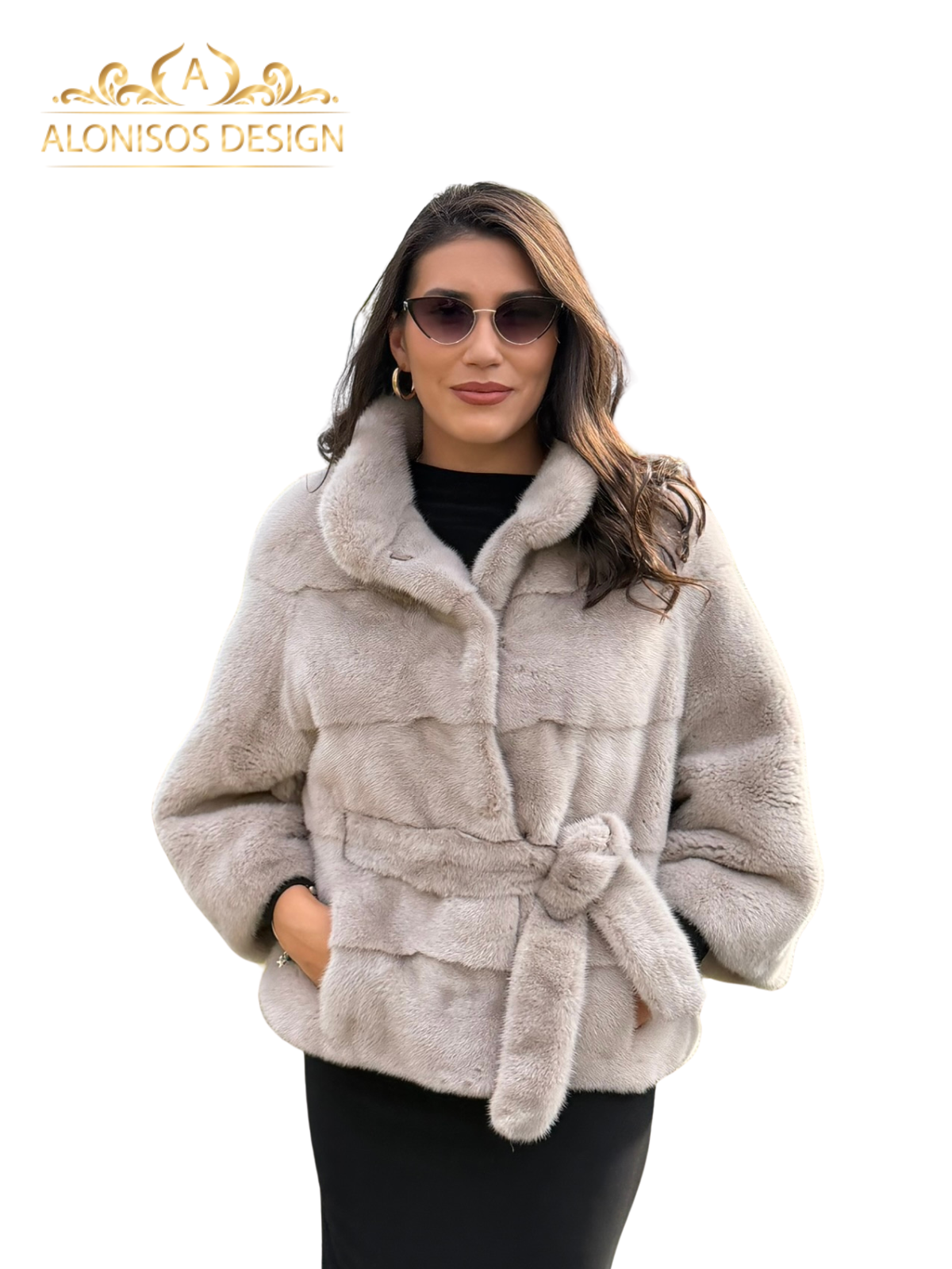 Poncho din blana naturala din vizon , culoare Ice Berg